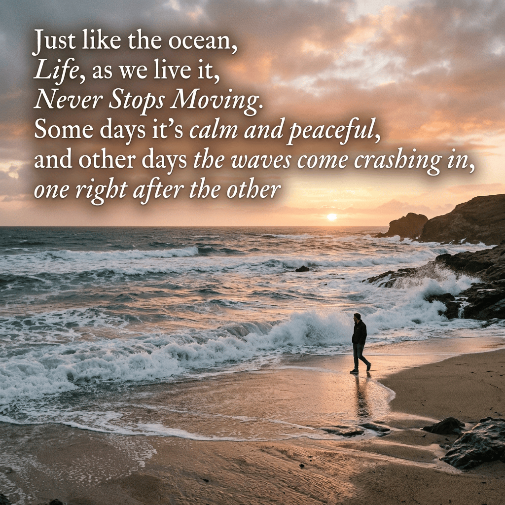 Just like the ocean, Life, as we live it, Never Stops Moving. Some days it’s calm and peaceful, and other days the waves come crashing in, one right after the other