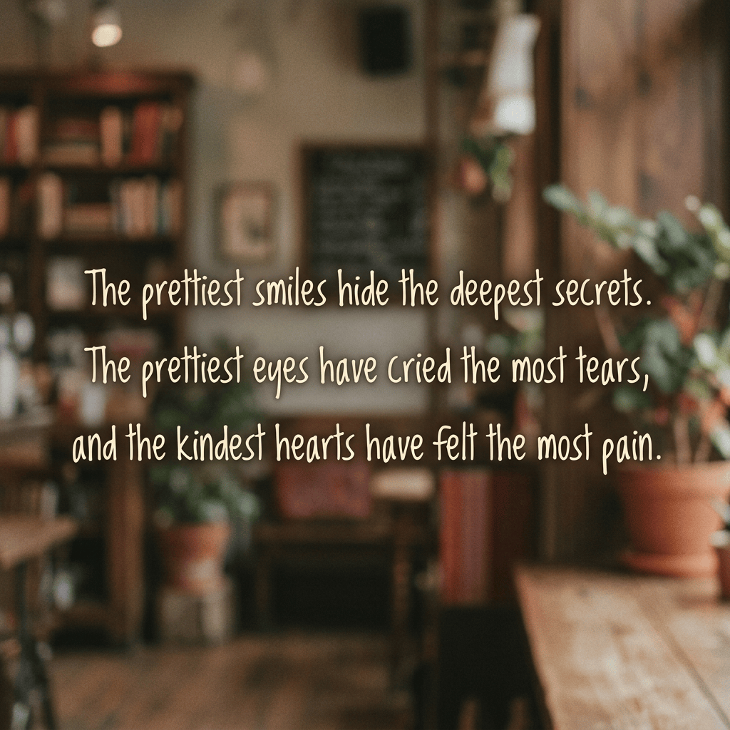 The prettiest smiles hide the deepest secrets. The prettiest eyes have cried the most tears, and the kindest hearts have felt the most pain.
